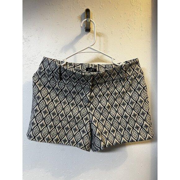 LOFT Pants - Ann Taylor Loft Women 0 White/Blue Geometric Print Shorts Beach Resort Wear